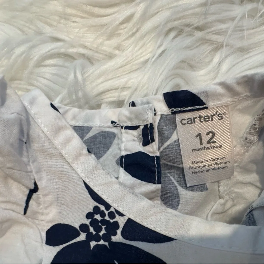 Carter’s‎ Baby Girl Floral Ruffle Top 12M White Blue Sleeveless Blouse
